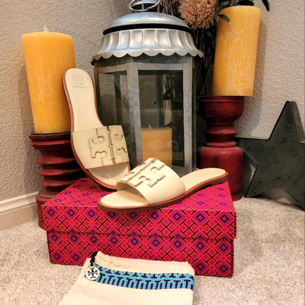 Tory Burch Ines Slide New Cream Gold 50109 Brand New